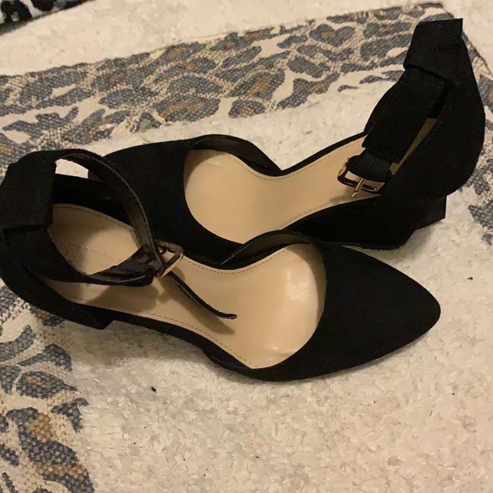 Black suede wedge shoes